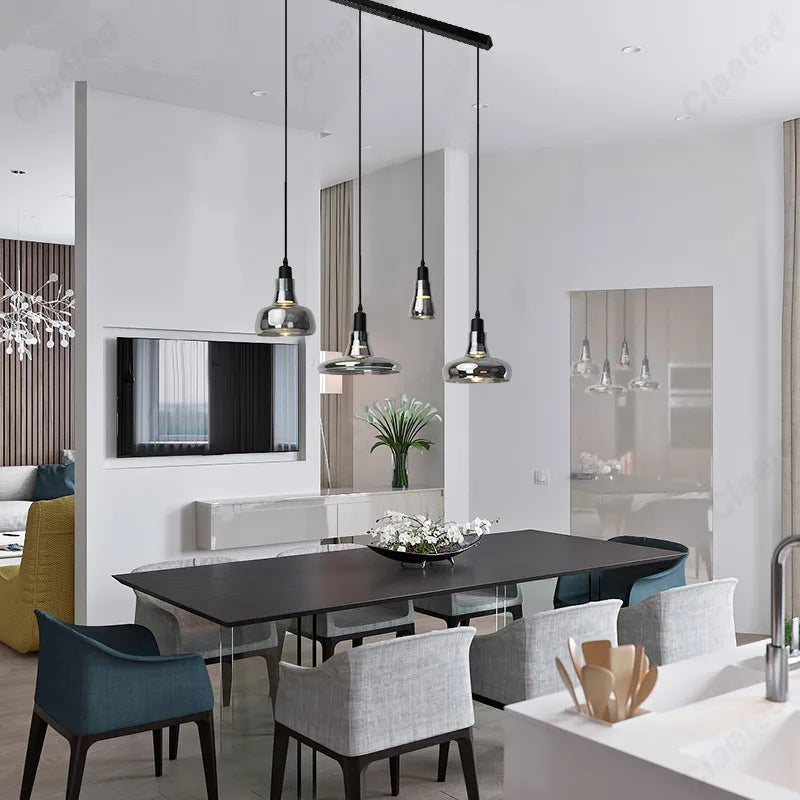 European Modern Minimalist LED Glass Chandelier Bar Restaurant Living Room Coffee Shop Bedroom Decorative Lighting